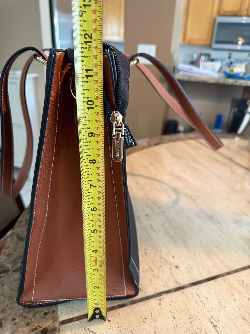 Women's Black Tote with Brown Straps - Sleek Everyday Tote